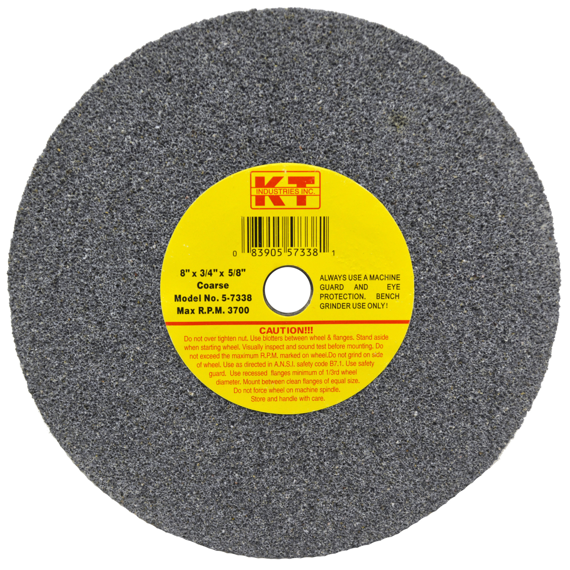 K-T Industries Bench Grinder Wheel — Coarse, 8in. x 3/4in., 5/8in. Arbor, 3,700 RPM, Model# 5-7338